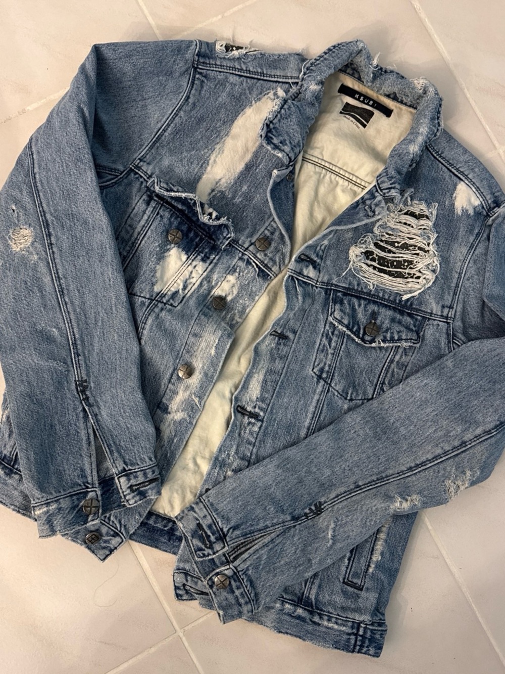 Ksubi Distressed Light Blue Denim Trucker Jacket - Men’s